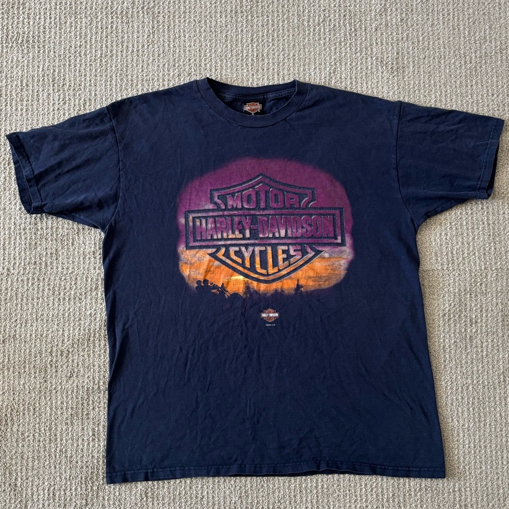 Harley-Davidson Men's Navy and Orange Tee